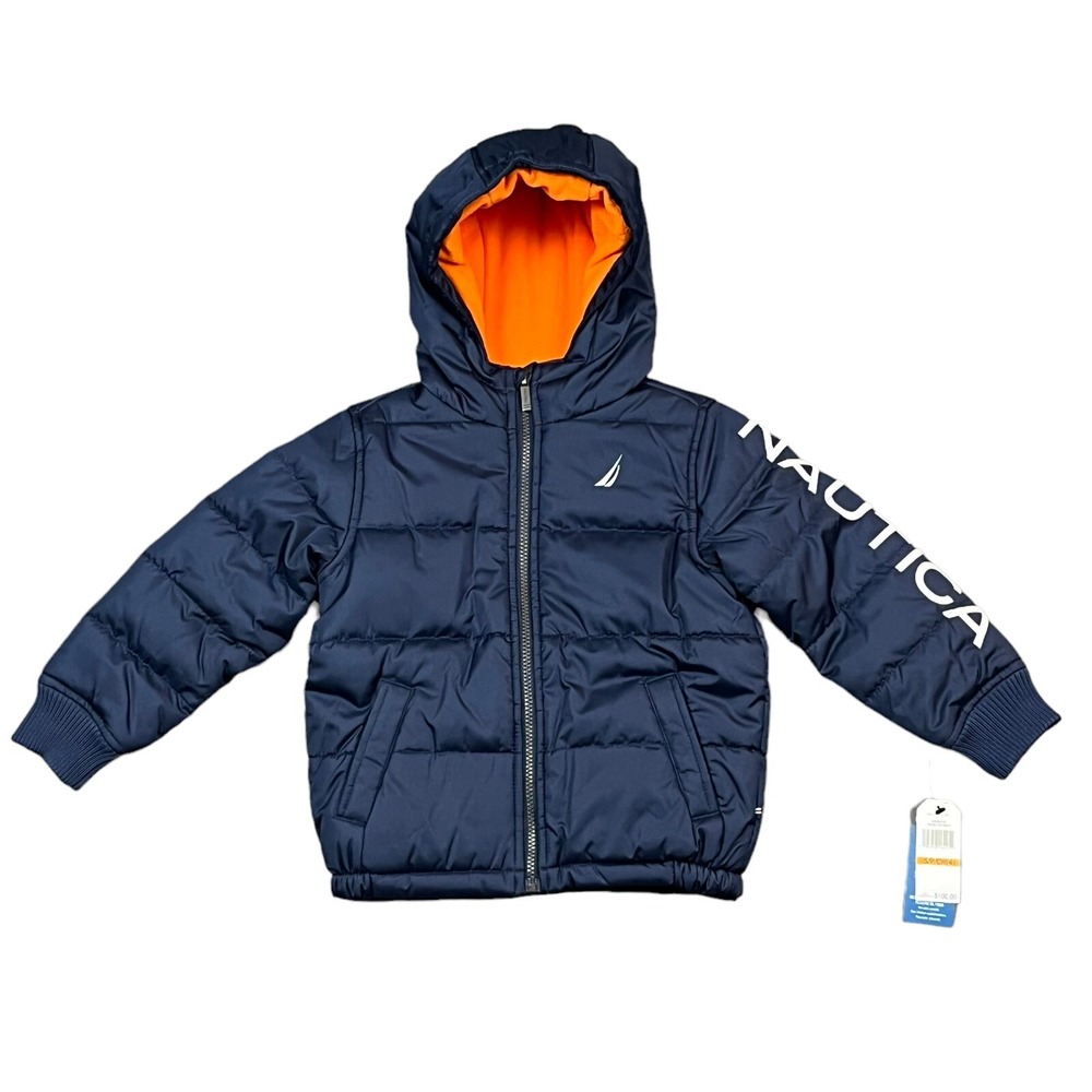 Nautica Toddler Boys Full Zip Winter Jacket Size 4‎ Navy Blue Water Resistant